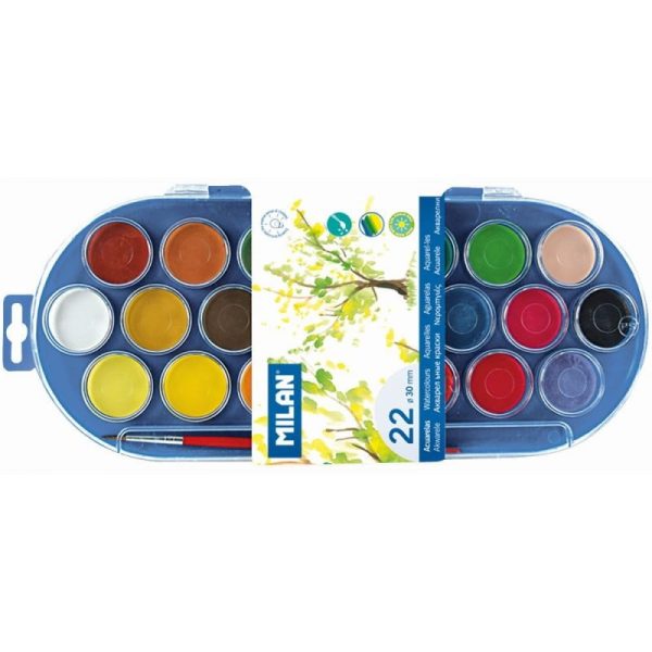 Paleta acuarele 22 culori+pensula Milan