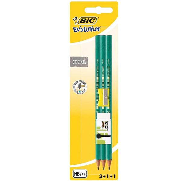 Bic Evolution Set 3 creioane HB cu ascutitoare si radiera