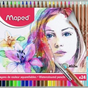 Set creioane colorate Aquarell în cutie metalică Maped