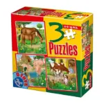 Set 3 puzzle-uri de 6, 9, 16 piese – Animale sălbatice și domestice D-Toys 60150