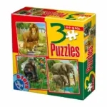 Set 3 puzzle-uri de 6, 9, 16 piese – Animale sălbatice și domestice D-Toys 60150