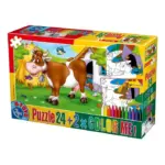 Set Puzzle 24 piese Animale + 2 fișe de colorat și creioane colorate Color Me D-Toys 60730