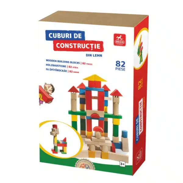 Cuburi de construcție colorate din lemn, 82 piese D-Toys 62444