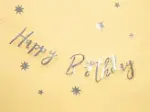 Banner Happy Birthday argintiu 16x62cm Party Deco GRL75-018M