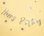 Banner Happy Birthday argintiu 16x62cm Party Deco GRL75-018M