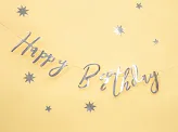 Banner Happy Birthday argintiu 16x62cm Party Deco GRL75-018M