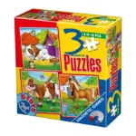 Set 3 puzzle-uri magnetice de 6/ 9/ 16 piese: Animale domestice D-Toys 60457