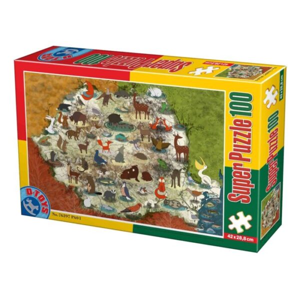 Super Puzzle 100 – Animale din Romania D-Toys 76397