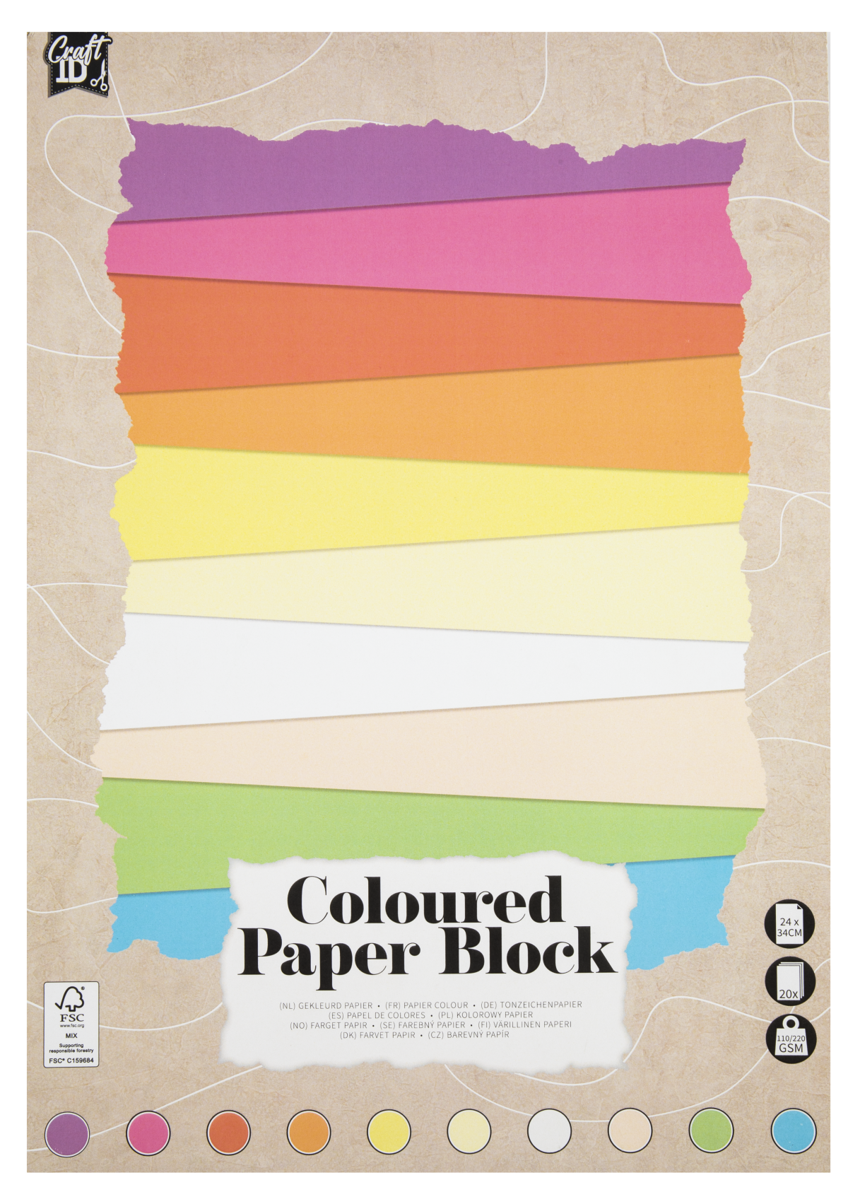 Carton colorat pastel 20 coli 24x34cm CraftID CR0040/GE