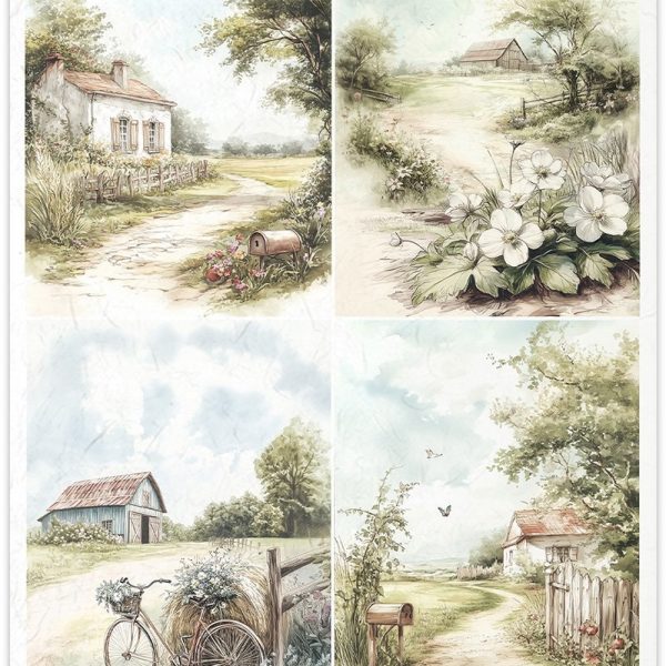 Hârtie de orez peisaj rural ITD Collection R2576