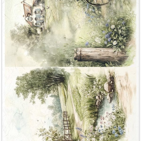 Hârtie de orez peisaj rural ITD Collection R2581