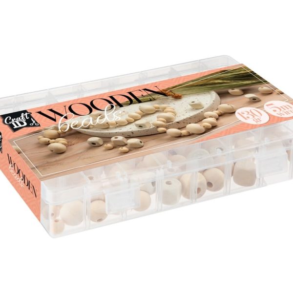 Set de mărgele din lemn cu șnur 130 g CraftID CR1405/GE